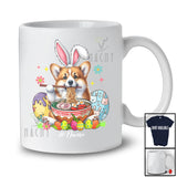 Personalized Custom Name Bunny Corgi Eating Ramen Noodles; Lovely Easter Eggs Japanese T-Shirt