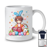Personalized Custom Name Bunny Japanese Anime Boy; Adorable Easter Bunny Hunting Eggs; Flowers T-Shirt