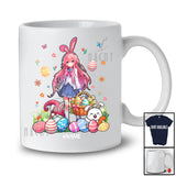 Personalized Custom Name Bunny Japanese Anime Girl; Adorable Easter Bunny Hunting Eggs; Flowers T-Shirt