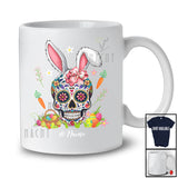 Personalized Custom Name Bunny Sugar Skull With Egg Basket; Cheerful Easter Eggs Hunt; Family T-Shirt