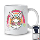 Personalized Custom Name Bunny With Leopard Sunglasses Bandana; Lovely Easter Eggs Rainbow T-Shirt