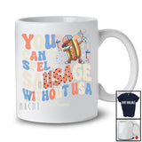 Personalized Custom Name Can't Spell Sausage Without USA; Joyful 4th Of July Hotdog Dabbing T-Shirt