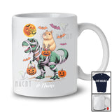 Personalized Custom Name Capybara Riding T-Rex Mummy; Scary Halloween Dinosaur Cosplay; Family T-Shirt