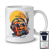 Personalized Custom Name Carved Pumpkin Headset Gaming; Lovely Halloween Moon Video Gamer T-Shirt