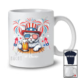 Personalized Custom Name Cat Drinking Beer; Amusing 4th Of July Fireworks Patriotic T-Shirt