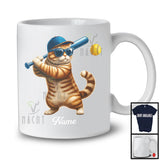 Personalized Custom Name Kitten Playing Softball, Humorous Kitten Sport Player, Matching Team T-Shirt