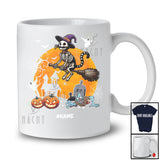 Personalized Custom Name Cat Skeleton Witch On Broomstick; Lovely Halloween Moon Zombie T-Shirt