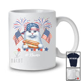 Personalized Custom Name Cat with Hotdog American Flag; Awesome 4th of July Patriotic T-Shirt