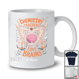 Personalized Custom Name Chemistry Teachers Love Brains; Sarcastic Halloween Skeleton Hands T-Shirt