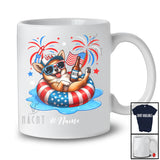 Personalized Custom Name Chihuahua Drinking On Float Beach; Joyful 4th Of July Patriotic T-Shirt