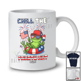 Personalized Custom Name Chill The Fourth Out; Joyful 4th Of July Frog Relax On Float; Patriotic T-Shirt