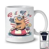 Personalized Custom Name Chill Vibes; Lovely 4th Of July Capybara On Float US Flag; Patriotic T-Shirt