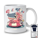 Personalized Custom Name Chill Vibes; Lovely 4th Of July Flamingo On Float US Flag; Patriotic T-Shirt