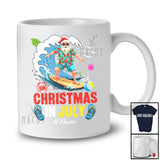 Personalized Custom Name Christmas In July; Cheerful Summer Vacation Santa Surfing Surfer T-Shirt