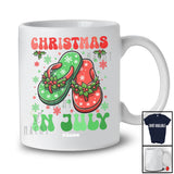 Personalized Custom Name Christmas In July; Joyful Summer Vacation Hawaiian Flip Flops Groovy T-Shirt