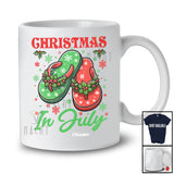 Personalized Custom Name Christmas In July; Joyful Summer Vacation Hawaiian Flip Flops T-Shirt