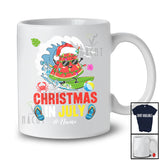 Personalized Custom Name Christmas In July; Joyful Summer Vacation Watermelon Surfing Surfer T-Shirt