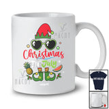 Personalized Custom Name Christmas In July; Lovely Summer Vacation Hawaiian Family Elf Sunglasses  T-Shirt