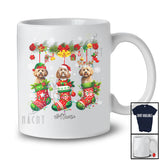 Personalized Custom Name Cockapoo Dog In Three Christmas Socks; Lovely X-mas Lights Snow T-Shirt