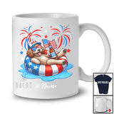 Personalized Custom Name Cockapoo Drinking On Float Beach; Joyful 4th Of July Patriotic T-Shirt
