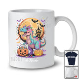 Personalized Custom Name Colorful T-Rex Holding Carved Pumpkin; Lovely Halloween Moon Dinosaur T-Shirt