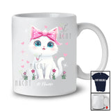 Personalized Custom Name Coquette Bow Cat; Lovely Mother's Day Pinks Hearts T-Shirt