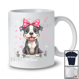 Personalized Custom Name Coquette Bow Pit Bull; Lovely Mother's Day Pinks Hearts T-Shirt