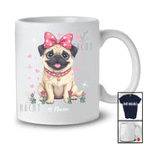 Personalized Custom Name Coquette Bow Pug; Lovely Mother's Day Pinks Hearts T-Shirt