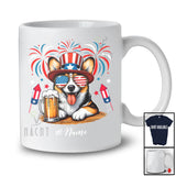Personalized Custom Name Corgi Drinking Beer; Amusing 4th Of July Fireworks Patriotic T-Shirt
