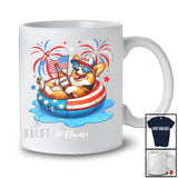 Personalized Custom Name Corgi Drinking On Float Beach; Joyful 4th Of July Patriotic T-Shirt