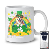 Personalized Custom Name Corgi Leprechaun In Pot Of Gold; Lovely St. Patrick's Day Rainbow T-Shirt
