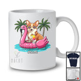 Personalized Custom Name Corgi On Flamingo Float; Lovely Summer Hawaii Pool Beach T-Shirt