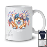 Personalized Custom Name Corgi with Hotdog American Flag; Awesome 4th of July Patriotic T-Shirt