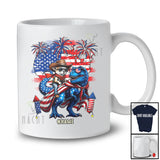 Personalized Custom Name Cowboy Chihuahua Riding T-Rex; Lovely 4th Of July US Flag Patriotic T-Shirt