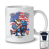 Personalized Custom Name Cowboy Corgi Riding T-Rex; Lovely 4th Of July US Flag Patriotic T-Shirt
