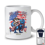 Personalized Custom Name Cowboy Pig Riding T-Rex; Lovely 4th Of July US Flag Patriotic T-Shirt