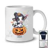 Personalized Custom Name Cute Cow On Plaid Pumpkin; Adorable Halloween Cow Farmer T-Shirt