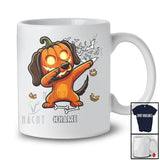 Personalized Custom Name Dabbing Dachshund Pumpkin Face; Scary Halloween Animal Family T-Shirt