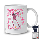 Personalized Custom Name Dabbing Skeleton Pink Ribbon; Lovely Halloween Breast Cancer Preppy T-Shirt