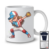 Personalized Custom Name Dabbing Women Playing Softball, Proud 4th Of July Softball, Patriotic T-Shirt