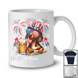Personalized Custom Name Dachshund Drinking Beer; Amusing 4th Of July Fireworks Patriotic T-Shirt