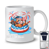 Personalized Custom Name Dachshund Drinking On Float Beach; Joyful 4th Of July Patriotic T-Shirt