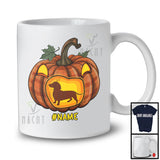 Personalized Custom Name Dachshund In Plaid Pumpkin; Creepy Halloween Animal Family T-Shirt