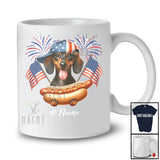 Personalized Custom Name Dachshund with Hotdog American Flag; Awesome 4th of July Patriotic T-Shirt