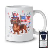 Personalized Custom Name Dachshund, Lovely 4th Of July American Flag Fireworks, Patriotic T-Shirt
