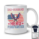 Personalized Custom Name Dad Husband Protector Hero Firefighter; Proud Father's Day US Flag T-Shirt