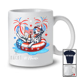 Personalized Custom Name Dalmatian Drinking On Float Beach; Joyful 4th Of July Patriotic T-Shirt