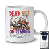 Personalized Custom Name Dead Set On Reading; Humorous Halloween Skeleton Book Nerd T-Shirt