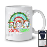 Personalized Custom Name Dental Squad; Joyful Christmas Three Teeth; Dentist Dental Plaid Rainbow T-Shirt
