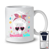 Personalized Custom Name Dentist Life; Fantastic Easter Leopard Messy Bun Hair Woman; Family T-Shirt